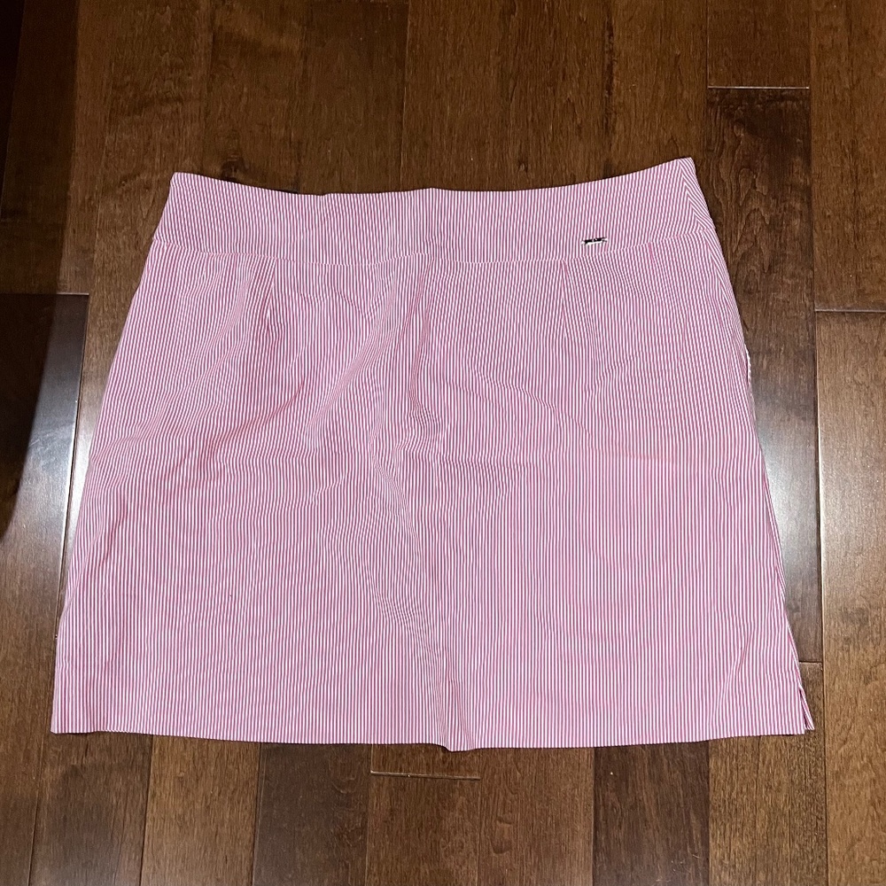 Pink and white pinstriped skort
